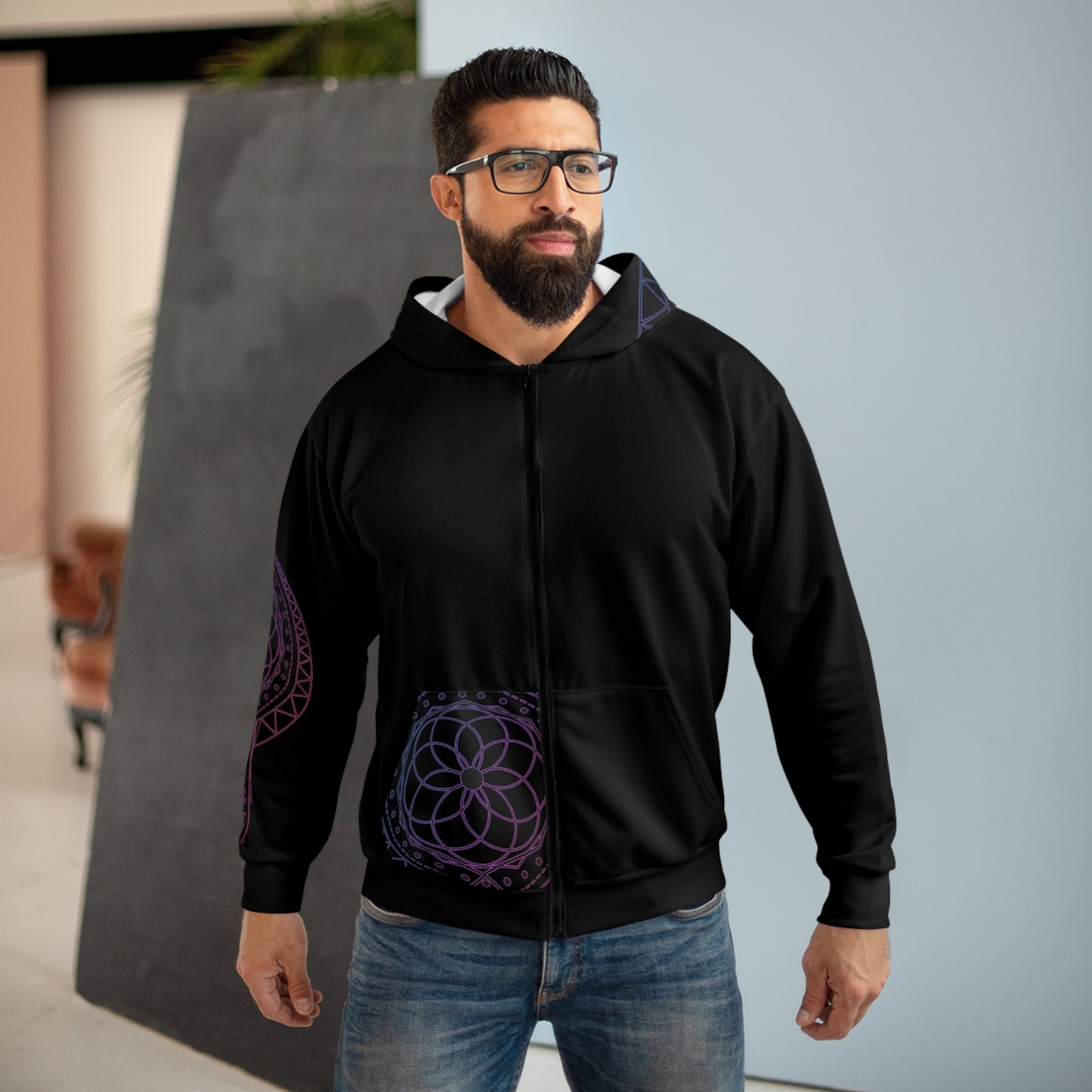 Channel Riz~ META MYSTIC PODCAST Unisex Zip Hoodie (AOP)